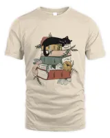 Cute Book Cat Floral Shirt