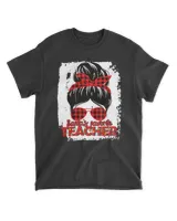 RD Santa's Favorite Teacher Christmas Women Messy Bun Buffalo Shirt