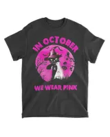In October We Wear Pink Cat Pumpkin Breast Cancer Halloween Shirt