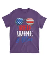 Red Wine And Blue Funny 4th Of July American Flag Sunglasses T-Shirt