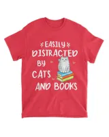 Funny Cat lover shirt - Easily Distracted by Cats and Books QTCATB191222A10