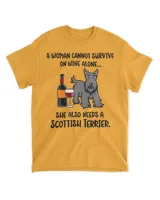 Funny Wine and Scottish Terrier T-Shirt for Scottie Dog Mom T-Shirt