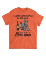 Funny Wine and Scottish Terrier T-Shirt for Scottie Dog Mom T-Shirt