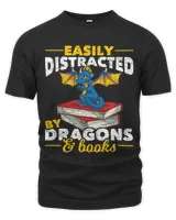 Easily Distracted By Dragons And Books Funny Book Dragon