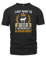 Womens Drink Beer And Hang With My Alaskan Husky Dog Lover V-Neck T-Shirt