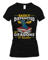 Easily Distracted By Dragons And Books Funny Book Dragon