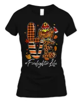 Cute Firefighter LOVE Thanksgiving Day Turkey Plaid Leopard T-Shirt