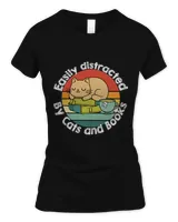 Vintage Retro Easily Distracted By Cats And Books Cat Lover2