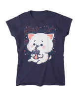 4th Of July Independence Day USA American Funny Kawaii Cat T-Shirt