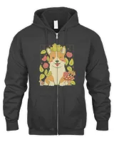 Cottagecore Corgi with Frog Floral and Mushrooms