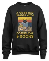 A Good Day Starts With Coffee Cat And Books Library Reader Premium T-shirt