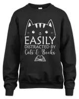 Easily Distracted Cats And Books Funny Cat Lovers Librarian T-shirt