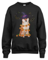 Shiba Inu Wizard Hat Tree Lights Pumpkin Funny Halloween Tee 73
