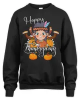 Thanksgiving Day Native American Turkey Cute Girl Headdress T-Shirt