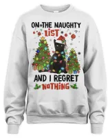 On The Naughty List And I Regret Nothing Cat Christmas Shirt