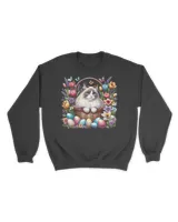 Cute Ragdoll Cat surrounded by eggs and flourishing flowers T-Shirt