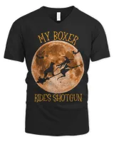 Funny Boxer Dog Ride Shotguns Moon Broom Halloween