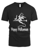 Cat And Witch White Happy Halloween Day T-Shirt