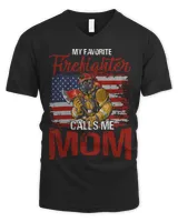 Womens My Favorite Firefighter Calls Me Mom USA Flag Mother T-Shirt Copy