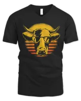 Womens Cow cow head retro sunglasses farmer V-Neck T-Shirt