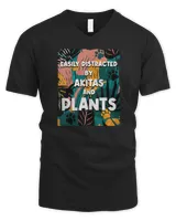 Womens Easily Distracted by Akitas and Plants Akita Inu Dog Breed V-Neck T-Shirt