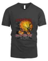 Something Wicked This Way Comes V-Neck T-Shirt, black bats blood moon pumpkin