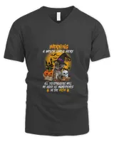 Warning A Witch Lives Here V-Neck T-Shirt, pumpkin cat black bats skull skull blood moon