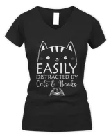 Easily Distracted Cats And Books Funny Cat Lovers Librarian T-shirt