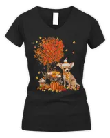 Chihuahua Dog Pumpkin Autumn Fall Maple Leaf Thanksgiving T-Shirt