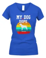 Womens Dope Dog White Silohouette Sunset Rottweiler V-Neck T-Shirt