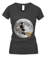Flying Free Witch on Broom Smiling with Moon