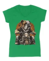 English Bulldog Riding Motorcycle Cool Biker Dog T-Shirt