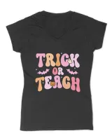 Trick or Teach Leopard Ghost Pumpkin Funny Teacher Halloween T-Shirt-01