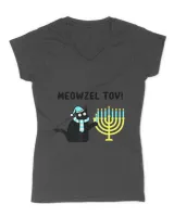Meowzel Tov Shirt Black Cat Mazel Tov Menorah Funny Hanukkah T-Shirt