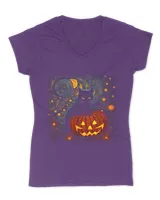 Van Gogh Starry Night Black Cat Halloween Pumpkin Art T-Shirt (2)