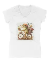 Cottagecore Shirt Aesthetic Frog ride a bicycle, bike Log T-Shirt Women's Graphic Print Bella Aesthetic Top