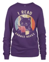 Cat I Read Banned Books Bookworms Reading Book Tee Shirt