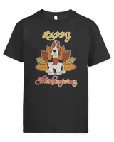 Turkey Pilgrim Riding BASSET HOUND Happy Thanksgiving Shirt