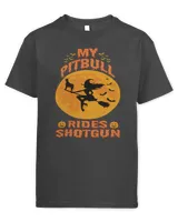 Bully My Pitbull Rides Shotgun Halloween Funny Witches Pumpkin Pitbull Dog