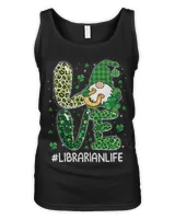 LOVE Librarian Life Gnome Leopard Shamrock St Patricks Day T-Shirt