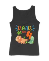 Kids Roar I'm 4 - 4th Birthday Boy T Rex Dinosaur 4 Year Old T-Shirt