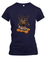 Scary evil tree Women's Long Sleeved T-Shirt, pumpkin halloween demon bats  blackbats