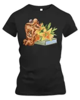 2 Cats animals, watercolor flowers and books lovers T-Shirt