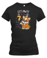 Let&39;s Pawty I&39;m 7, 7th Birthday Corgi 7 Years Old Birthday T-Shirt