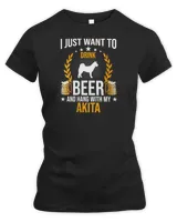 Womens Drink Beer And Hang With My Akita Dog Lover V-Neck T-Shirt