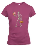 Floral Ghost Shirt, pumpkin skeleton flowers Women's Premium Slim Fit Tee