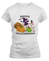 Happy Hallothanksmas Day 2021 Thanksgiving Turkey Christmas Snowman Halloween Witch Pumpkin 3in1 Three Holidays Funny