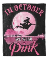In October We Wear Pink Ribbon Witch Halloween Breast Cancer