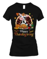 Cow Turkey Costume Wine Pie Pumpkin Happy Thanksgiving Day Long Sleeve T-Shirt