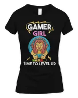 Gamer Girl Time to Level Up Lion Gaming Video Game Birthday